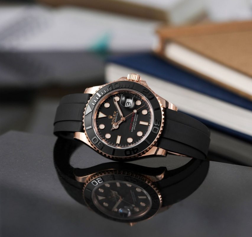 Rolex Yacht master Silicon band Rose gold black Virat kholi watch